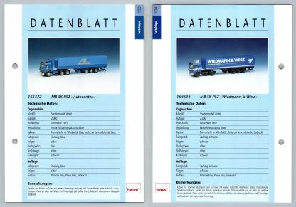 MB SK PSZ Autocontex / Wiedmann & Winz #134/5 Sattelzuge - Herpa Data Sheet-Breakoutcards