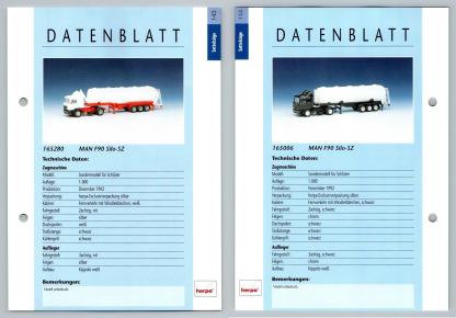 MAN F90 Silo SZ #143/144 Sattelzuge - Herpa Data Sheet-Breakoutcards