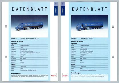 Scania Hauber PSZ / MB SK PSZ #147/148 Sattelzuge - Herpa Data Sheet-Breakoutcards