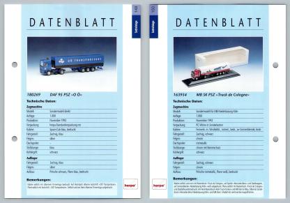 DAF 95 PSZ / MB SK PSZ #149/150 Sattelzuge - Herpa Data Sheet-Breakoutcards