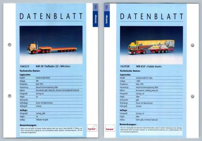 MB SK Tieflader SZ / MB KSZ #165/166 Sattelzuge - Herpa Data Sheet-Breakoutcards