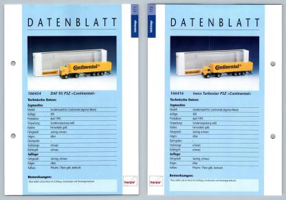 DAF 95 PSZ / Iveco Turbostar PSZ #171/172 Sattelzuge - Herpa Data Sheet-Breakoutcards