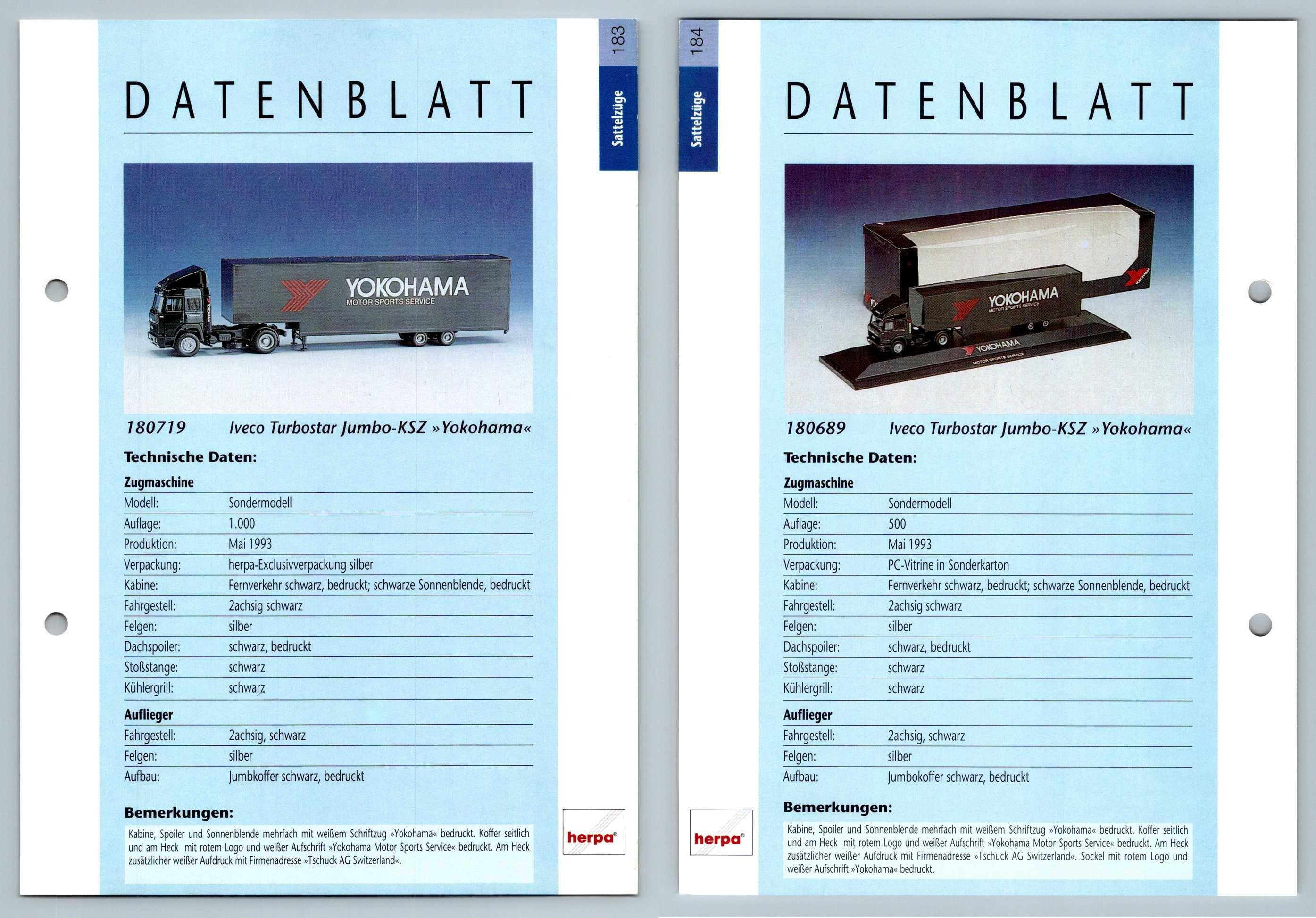Iveco Turbostar Jumbo KSZ #183/184 Sattelzuge - Herpa Data Sheet-Breakoutcards