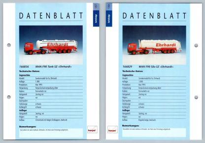 MAN F90 Tank SZ Ehrhardt #187/188 Sattelzuge - Herpa Data Sheet-Breakoutcards