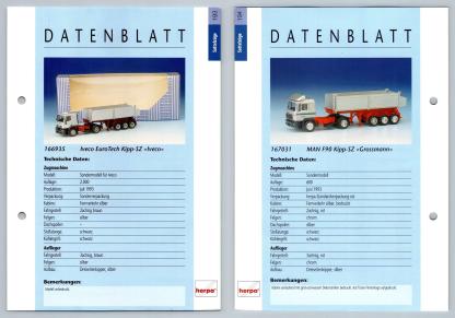 Iveco Eurotech Kipps SZ / MAN F90 Kipps SZ #193/194 Sattelzuge - Herpa Data Sheet-Breakoutcards