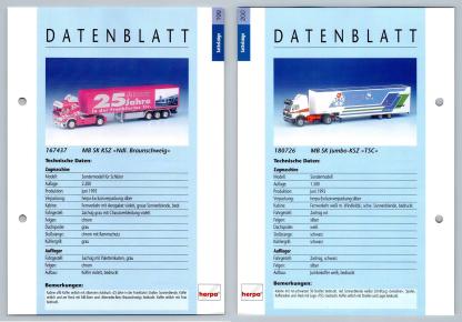 MB SK KSZ / MB SK Jumbo KSZ #199/200 Sattelzuge - Herpa Data Sheet-Breakoutcards