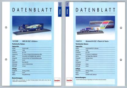 MB SK KSZ / Kenworth KSZ #203/204 Sattelzuge - Herpa Data Sheet-Breakoutcards
