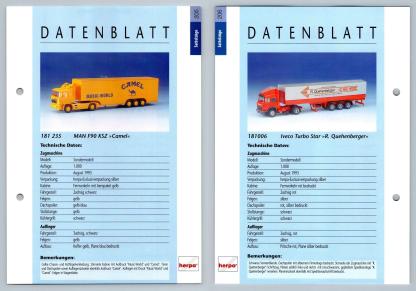 MAN F90 KSZ / Iveco Turbo Star #205/206 Sattelzuge - Herpa Data Sheet-Breakoutcards