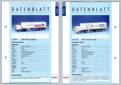 MB SK KSZ / Volvo F12 KSZ #207/208 Sattelzuge - Herpa Data Sheet-Breakoutcards