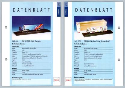 MB SK KSZ Ndl Bremen / Das Natur Schau Spiel #215/216 Sattelzuge - Herpa Data Sheet-Breakoutcards