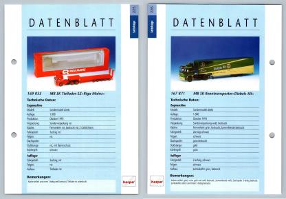 MB SK Tieflader SZ / MB SK Renntransporter #225/226 Sattelzuge - Herpa Data Sheet-Breakoutcards