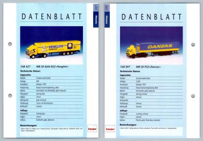 MB SK Kuhl KSZ / MB SK PSZ #227/228 Sattelzuge - Herpa Data Sheet-Breakoutcards
