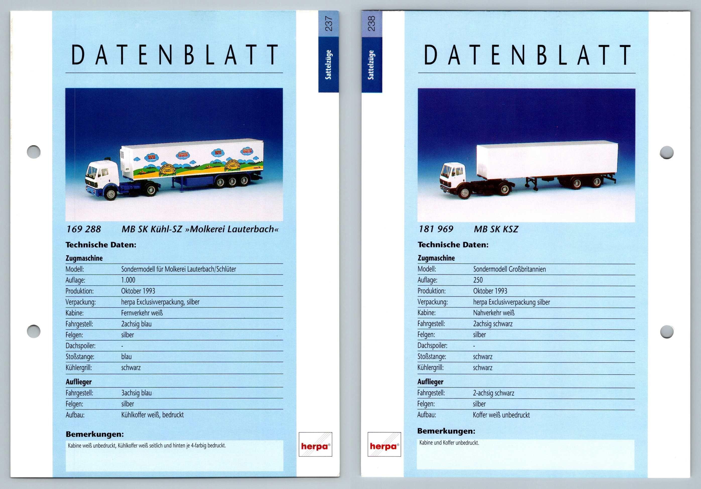 MB SK Kuhl SZ ? MB SK KSZ #237/8 Sattelzuge - Herpa Data Sheet-Breakoutcards