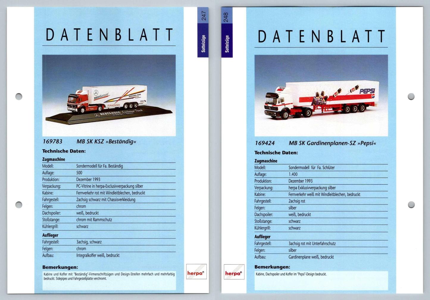 MB SK KSZ / Gardinenplanen #247/8 Sattelzuge - Herpa Data Sheet-Breakoutcards