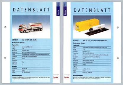 MB SK Silo SZ / MB SK KSZ #255/256 Sattelzuge - Herpa Data Sheet-Breakoutcards
