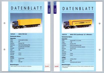 MAN F90 KSZ / Gardinenpl #259/260 Sattelzuge - Herpa Data Sheet-Breakoutcards