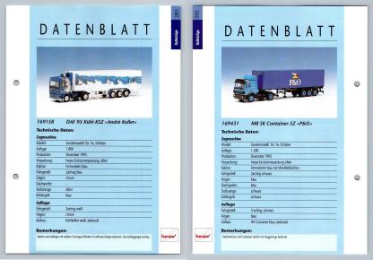 DAF 95 KUHL / MB SK Container #261/262 Sattelzuge - Herpa Data Sheet-Breakoutcards