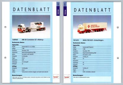 MB SK Container / MAN F90 #267/268 Sattelzuge - Herpa Data Sheet-Breakoutcards