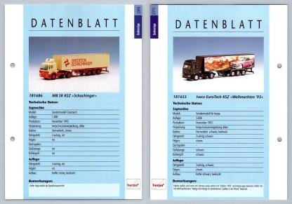 MB SK KSZ / Iveco EuroTech #269/270 Sattelzuge - Herpa Data Sheet-Breakoutcards