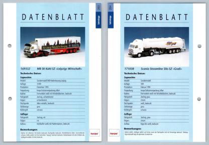 MB SK KUHL / Scania Streamline #283/284 Sattelzuge - Herpa Data Sheet-Breakoutcards