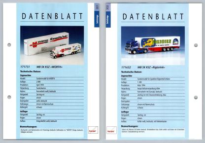 MB SK KSZ Wurth / Rigterink #301/302 Sattelzuge - Herpa Data Sheet-Breakoutcards