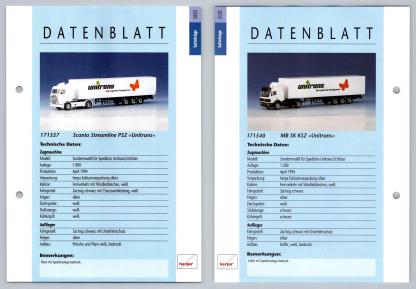Scania Streamline / MB SK KSZ #305/306 Sattelzuge - Herpa Data Sheet-Breakoutcards