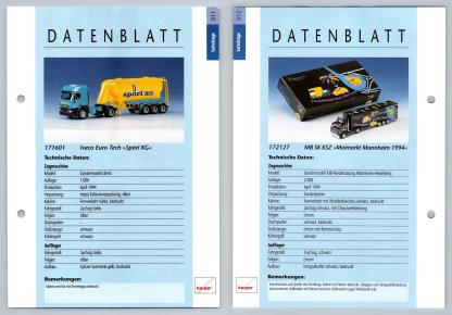Iveco Euro Tech / MB SK KSZ #311/312 Sattelzuge - Herpa Data Sheet-Breakoutcards