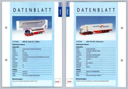 MB SK Tank / DAF 95 PSZ #315/316 Sattelzuge - Herpa Data Sheet-Breakoutcards