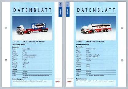 MB SK Container  / MB SK Tank #319/320 Sattelzuge - Herpa Data Sheet-Breakoutcards
