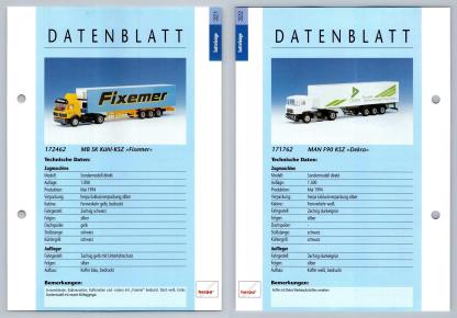MB SK KUHL / MAN F90 KSZ #321/322 Sattelzuge - Herpa Data Sheet-Breakoutcards