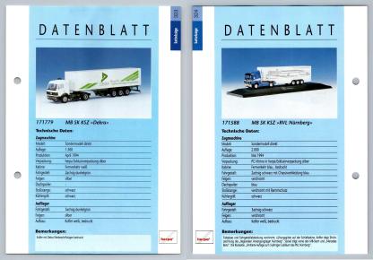 MB SK KSZ Dekra / RVL Nurnberg #323/324 Sattelzuge - Herpa Data Sheet-Breakoutcards