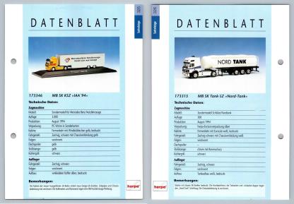 MB SK KSZ / MB SK Tank SZ #325/326 Sattelzuge - Herpa Data Sheet-Breakoutcards
