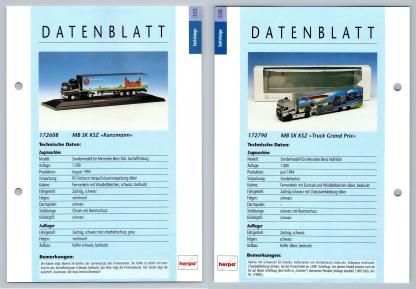 MB SK KSZ Kunzmann / Truck Grand Prix #335/6 Sattelzuge - Herpa Data Sheet-Breakoutcards