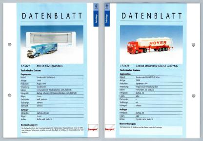 MB SK KSZ / Scania Streamline Silo #345/346 Sattelzuge - Herpa Data Sheet-Breakoutcards