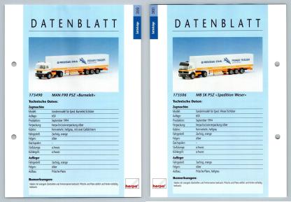 MAN F90 PSZ / MB SK PSZ #359/360 Sattelzuge - Herpa Data Sheet-Breakoutcards