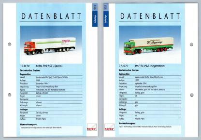 MAN F90 PSZ / DAF 95 PSZ #361/362 Sattelzuge - Herpa Data Sheet-Breakoutcards