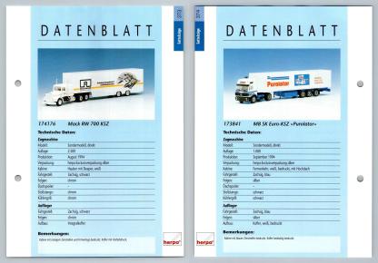 Mack RW 700 / MB SK Euro-KSZ #373/4 Sattelzuge - Herpa Data Sheet-Breakoutcards