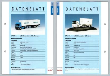 MB SK Container Siemens / UN #375/6 Sattelzuge - Herpa Data Sheet-Breakoutcards