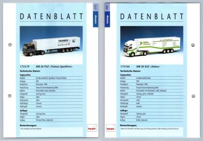MB SK PSZ / KSZ #379/380 Sattelzuge - Herpa Data Sheet-Breakoutcards