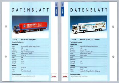 MB SK PSZ / Renault AE500 #381/2 Sattelzuge - Herpa Data Sheet-Breakoutcards