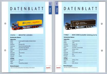 MB SK PSZ / MAN F2000 Eurokoffer #387/8 Sattelzuge - Herpa Data Sheet-Breakoutcards