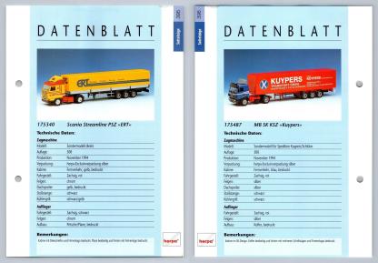 Scania Streamline / MB SK KSZ #395/6 Sattelzuge - Herpa Data Sheet-Breakoutcards