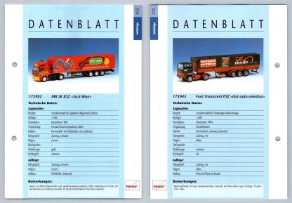 MB SK KSZ / Ford Transconti PSZ #409/10 Sattelzuge - Herpa Data Sheet-Breakoutcards