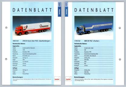 Iveco Euro-Star / MB SK PSZ #423/4 Sattelzuge - Herpa Data Sheet-Breakoutcards