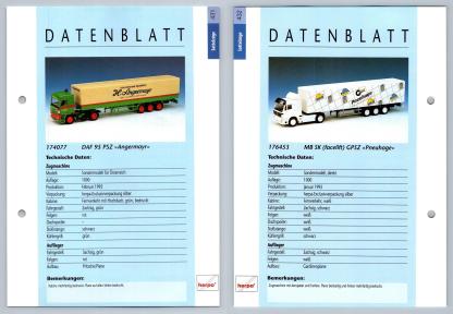 DAF 95 PSZ / MB SK Facelift GPSZ #431/2 Sattelzuge - Herpa Data Sheet-Breakoutcards