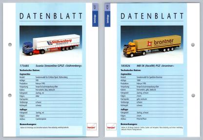 Scania Streamline GPSZ / MB SK Facelift PSZ #438/9 Sattelzuge - Herpa Data Sheet-Breakoutcards