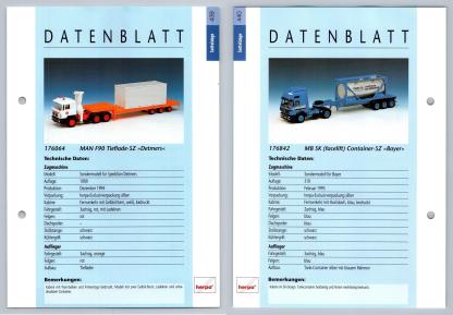 MAN F90 Tieflade / MB SK Facelift Container #439/40 Sattelzuge - Herpa Data Sheet-Breakoutcards