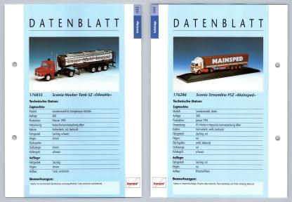 Scania Huber Tank / Scania Streamline #443/4 Sattelzuge - Herpa Data Sheet-Breakoutcards