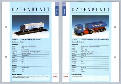 MB SK Facelift KSZ / Scania Streamline Kipp #447/8 Sattelzuge - Herpa Data Sheet-Breakoutcards