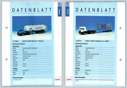 MAN F2000 Silo / Tieflader #461/2 Sattelzuge - Herpa Data Sheet-Breakoutcards